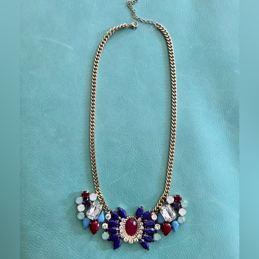 Navy, magenta, blue, teal gold necklace